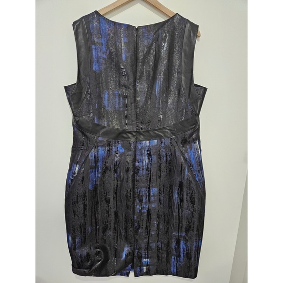 Lafayette 148 New York Womens Abstract Print Faux Leather Trim Sheath Dress 18 - Picture 5 of 8